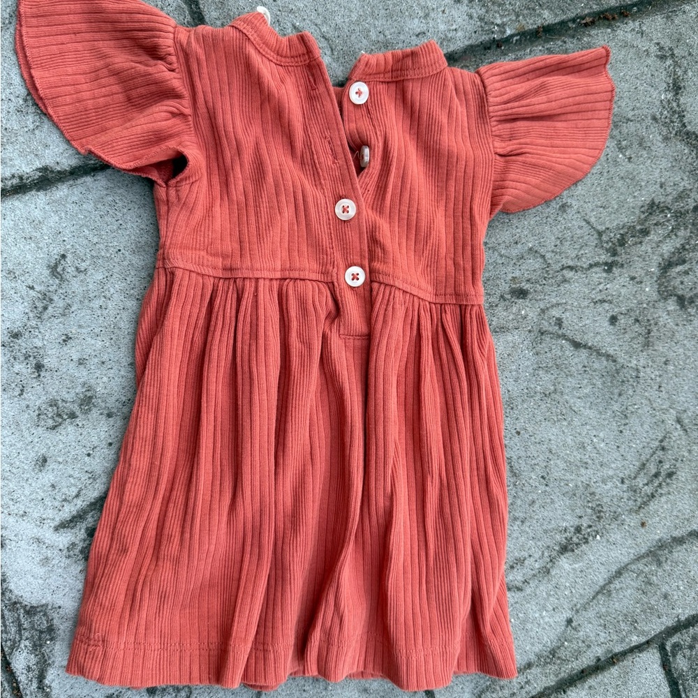 Kate Quinn Orange Pink Pleated Sundress with Flutter Sleeves